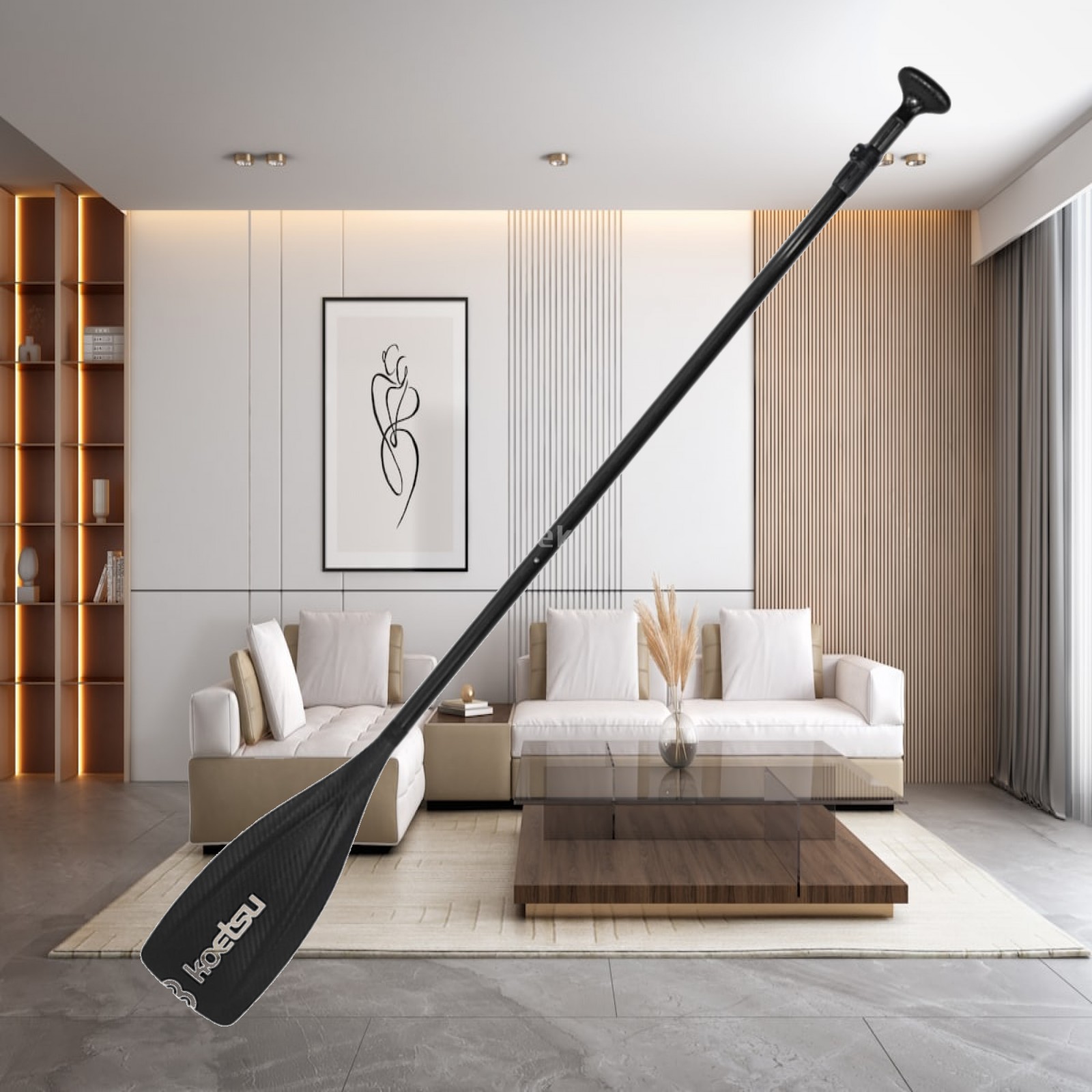Kayak Paddle Carbon - ไม้พายเรือคายัคแบบตามหลักสรีรศาสตร์ ด้ามจับกันลื่น แข็งแรง เหมาะสำหรับใช้กับแพดเดิลบอร์ด เรือยาง และการเล่นเซิร์ฟ